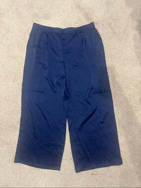 H&M Navy Satin Elastic-Waist Wide Pants